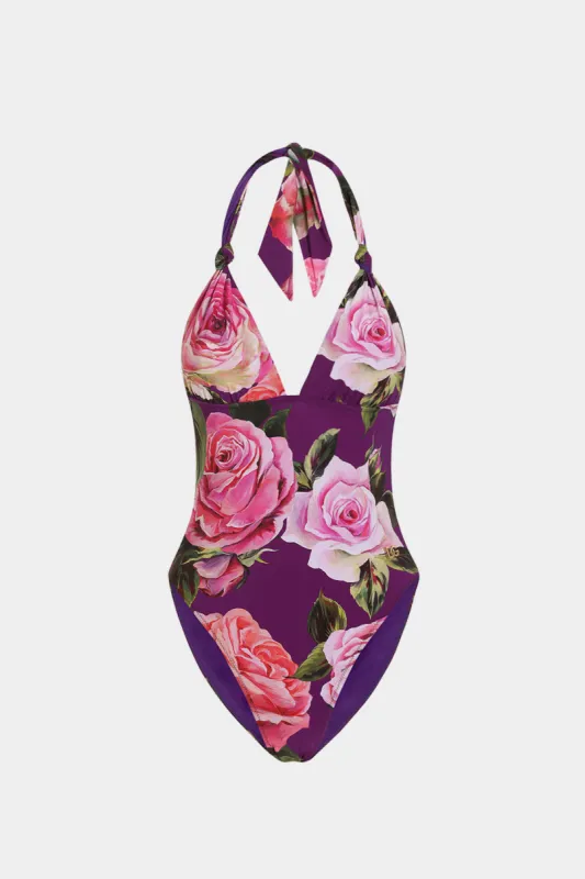 Floral Print Backless Halter Neck Tie Back Swimsuit sold by Micas