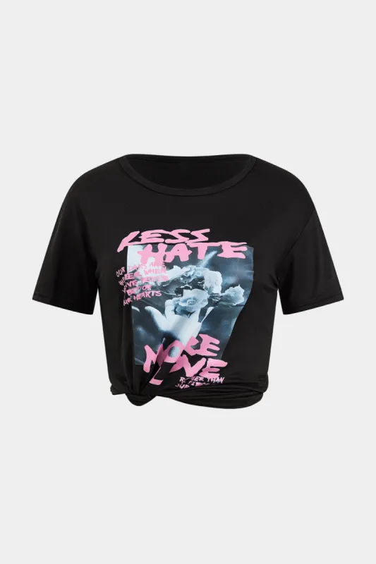 Bogstav mønster rund hals kortærmet t-shirt sold by Micas
