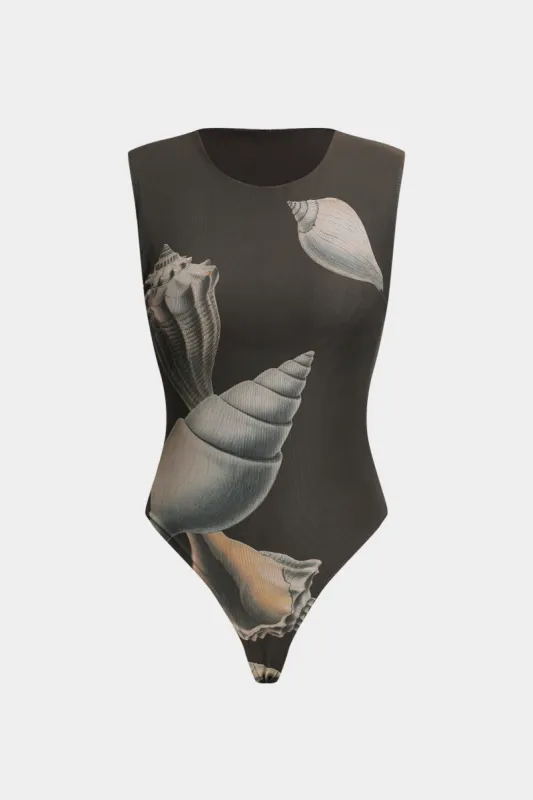 Tropical Print Mesh Sleeveless Bodysuit sold by Micas