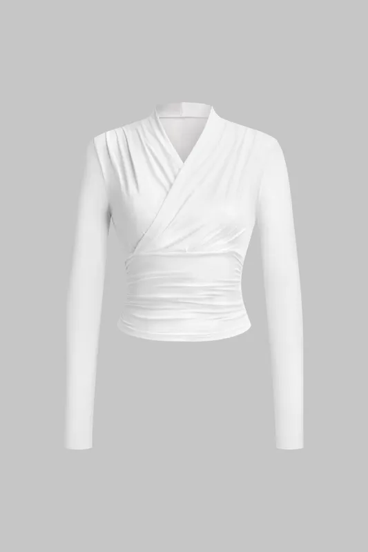 Ruched krydsede V-hals langærmet top made by Micas