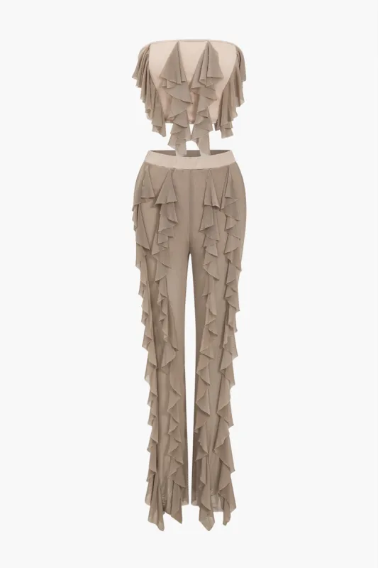 Ruffle Mesh Contrast Tube top og bukser sæt sold by Micas