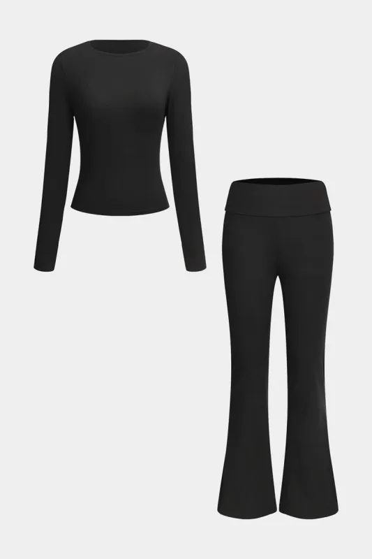 Rund hals langærmet top og klokke ben bukser sæt sold by Micas