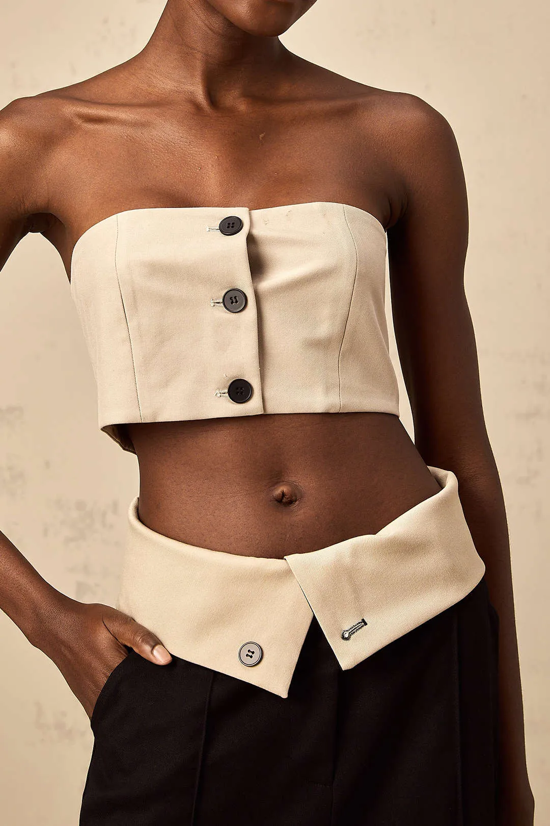 Button Tube Top And Patchwork Trousers Set sold by Micas product image thumbnail 5