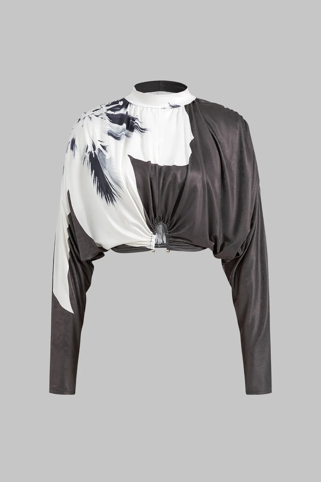 Abstract Print Ruched Mock Neck Long Sleeve Top And Slit Skirt Set sold by Micas product image thumbnail 2