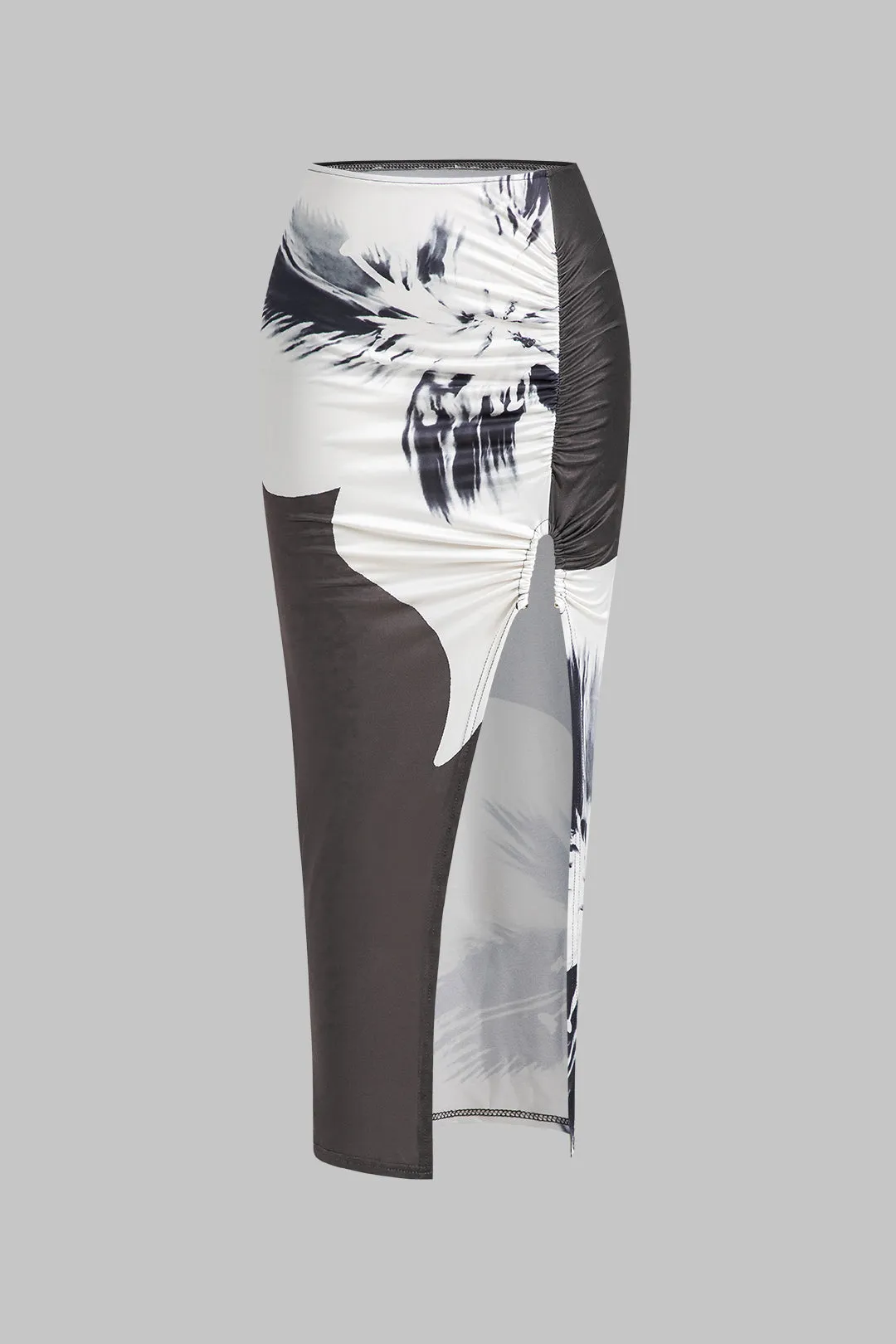 Abstract Print Ruched Mock Neck Long Sleeve Top And Slit Skirt Set sold by Micas product image thumbnail 4