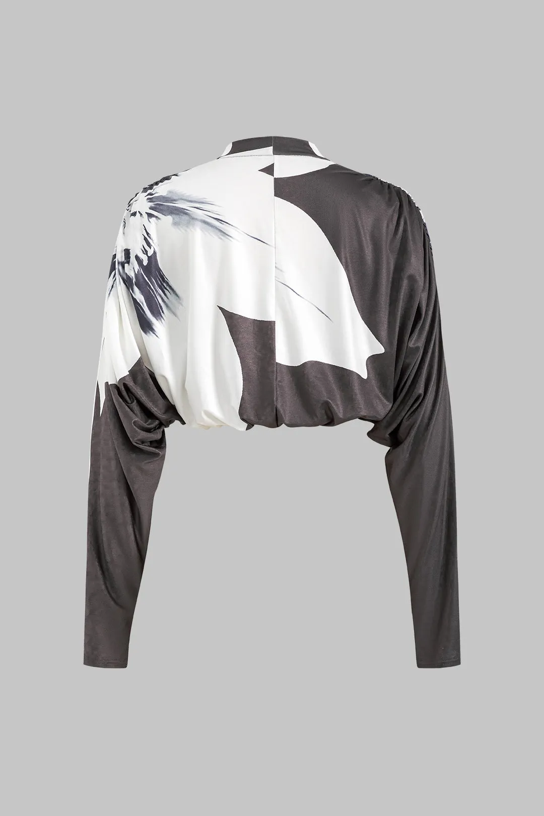 Abstract Print Ruched Mock Neck Long Sleeve Top And Slit Skirt Set sold by Micas product image thumbnail 3