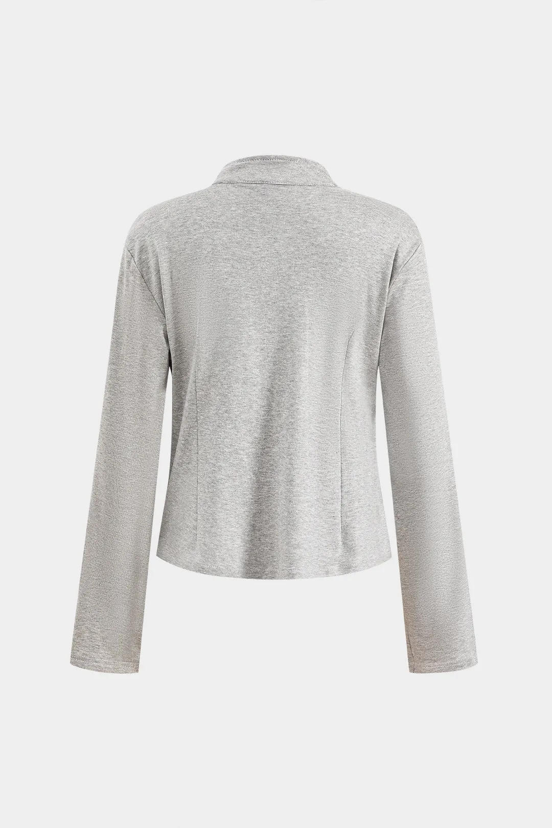 Denim patchwork lynlås langærmet top og knude brede ben jeans sold by Micas product image thumbnail 3