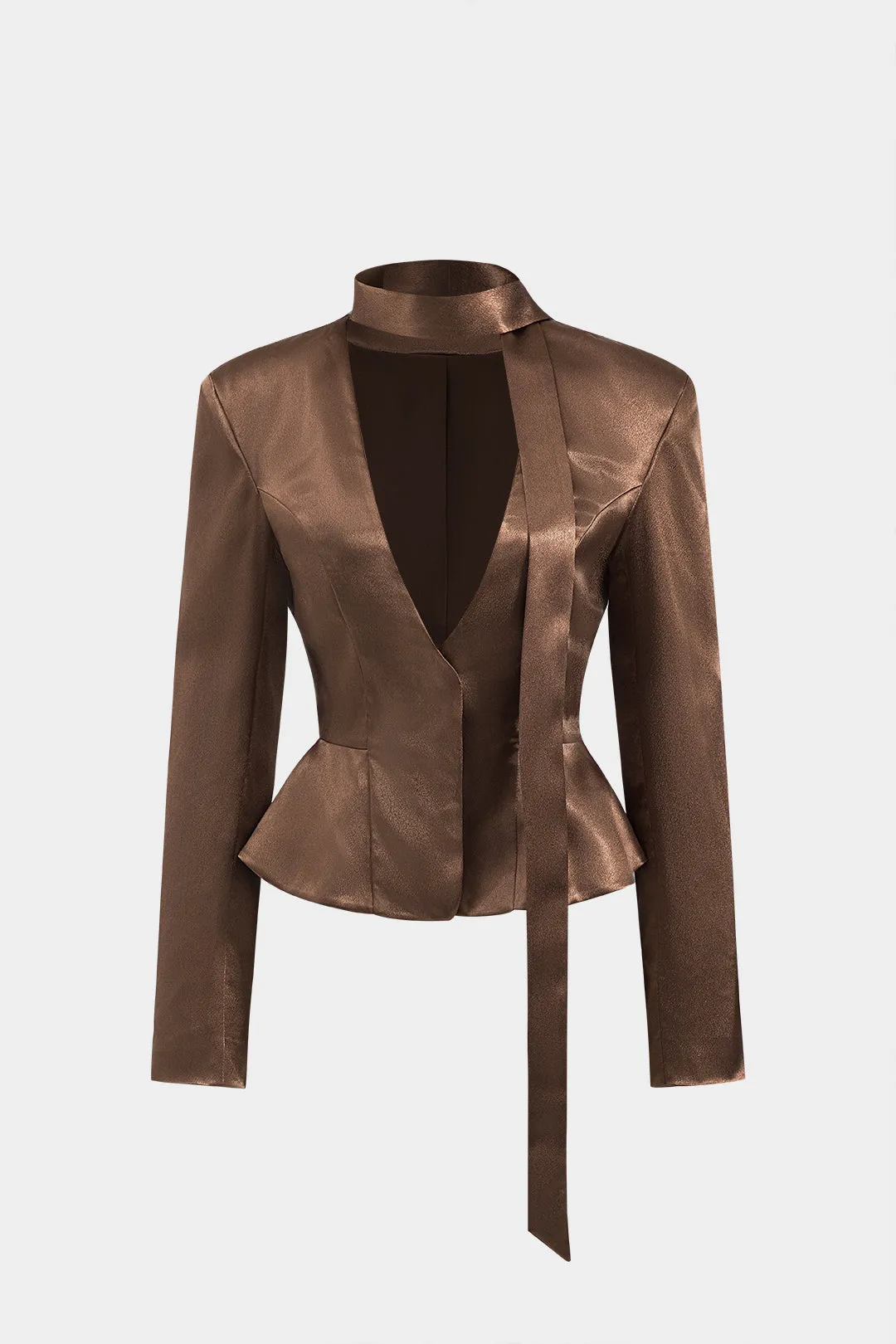 Satin Tie-Up Long Sleeve Notched Lapel Blazer sold by Micas