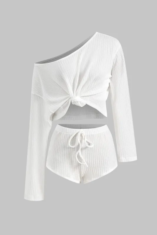 Bådhals Langærmet top og trækker shorts sleepwear sæt sold by Micas