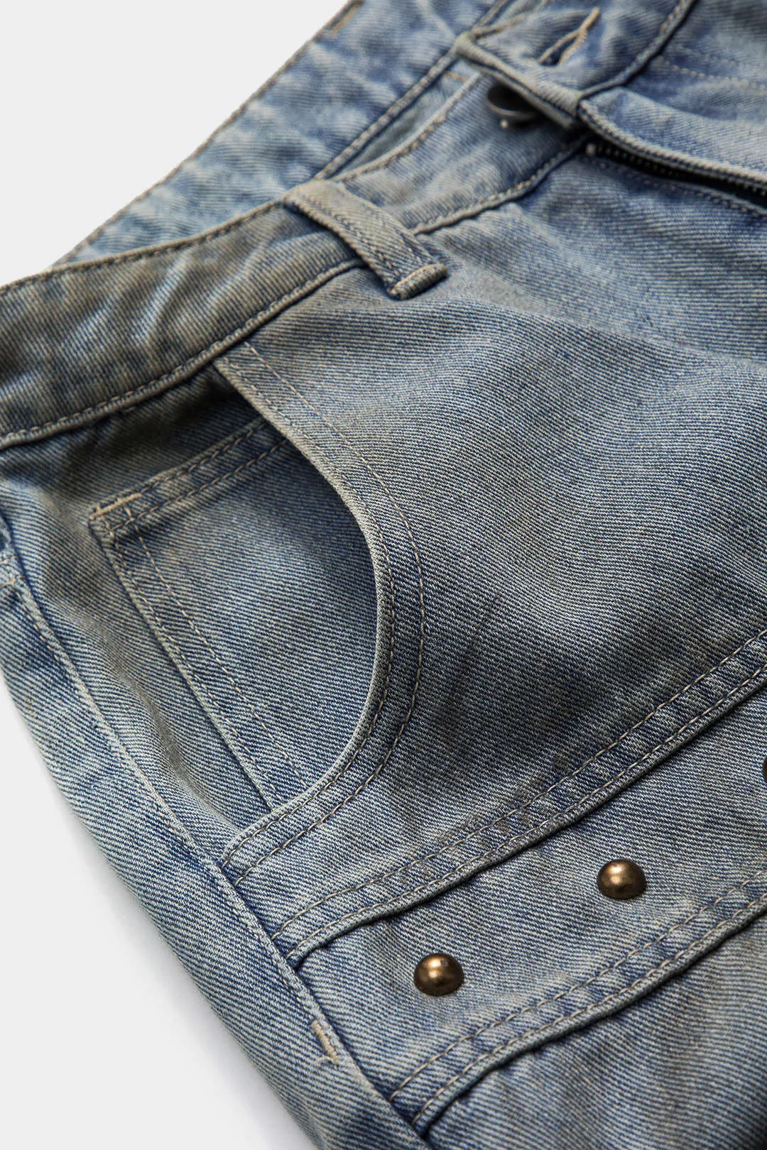 Denim Metallic Star Shape Rivet Pocket Button Wide Leg Jeans sold by Micas product image thumbnail 4