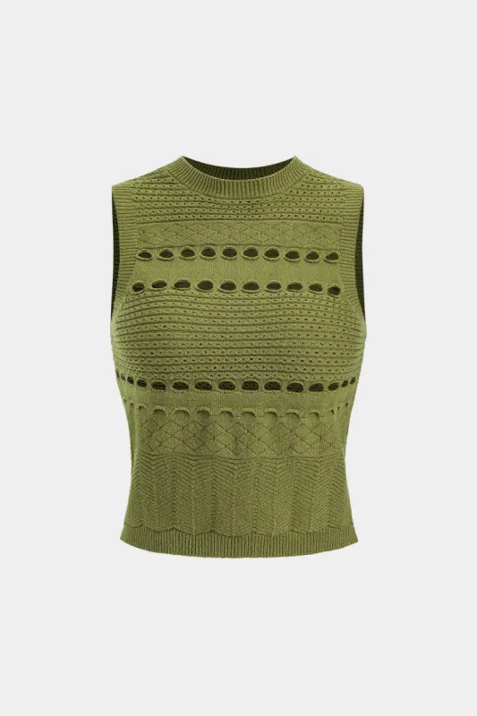Knit Cut Out Round Neck Sleeveless Tank Top sold by Micas