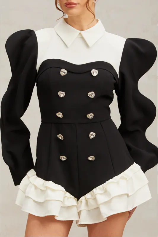 Patchwork Double Breasted Scallop Long Sleeve Mini Dress sold by Micas