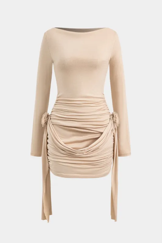 3D Flower Ruched Long Sleeve Mini Dress sold by Micas