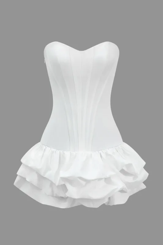 Puff hem ruched stropløs korset mini kjole sold by Micas