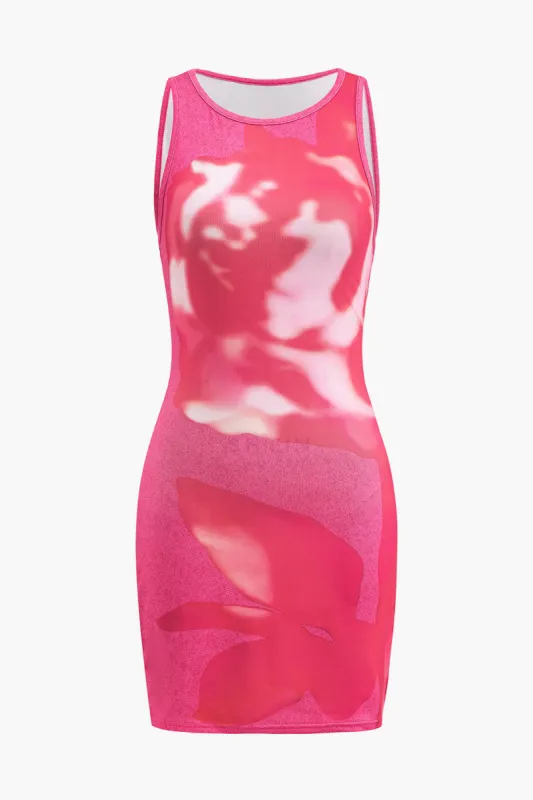 Abstrakt print rund hals ærmeløs mini kjole sold by Micas