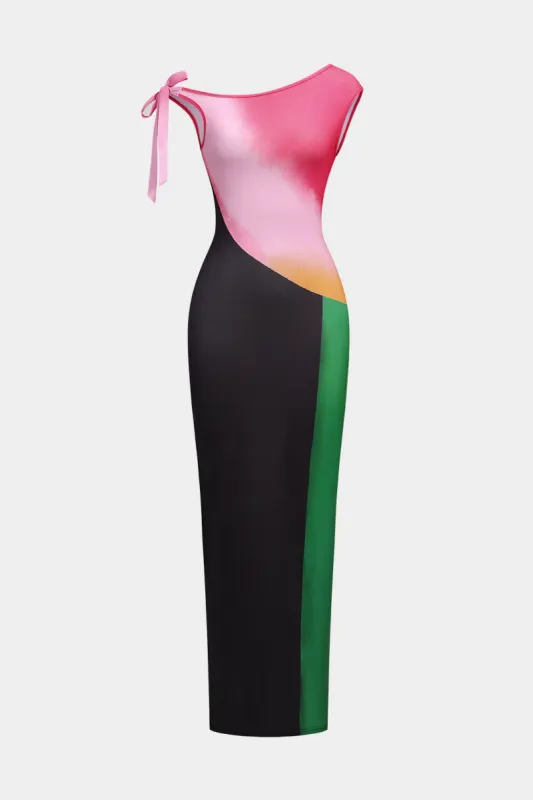 Ombre kontrast slips knude maxi kjole sold by Micas