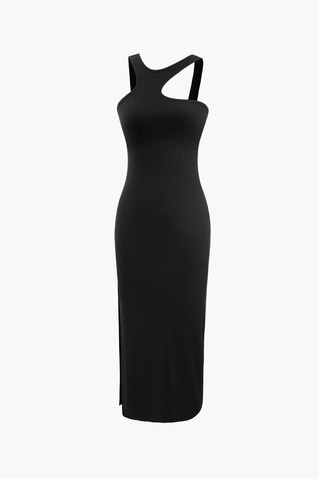 Asymmetric Rib Knit Slit Midi Dress sold by Micas