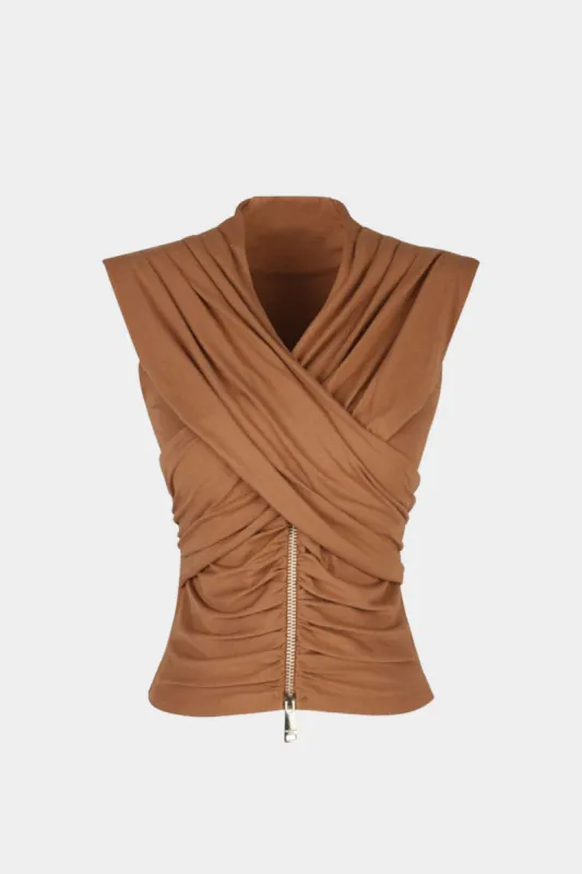 Zipper Crossed Ruched Tank Top sold by Micas