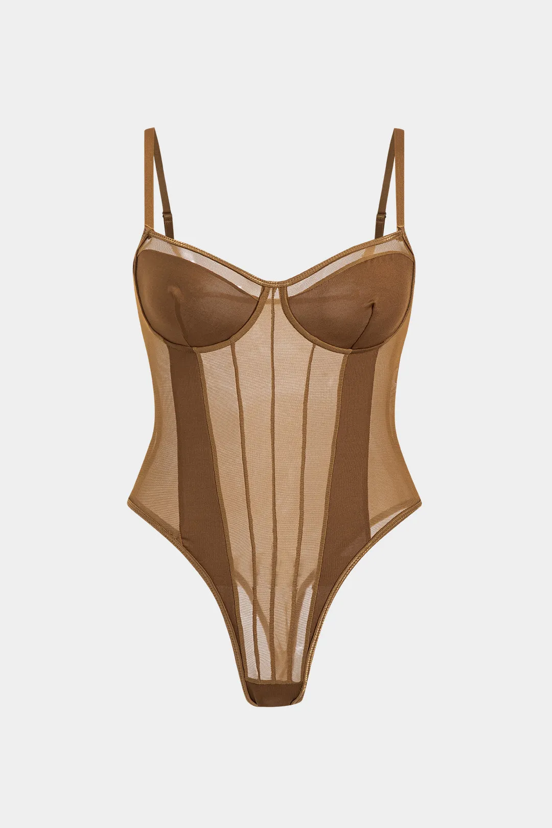 Plus størrelse mesh korset slip bodysuit sold by Micas