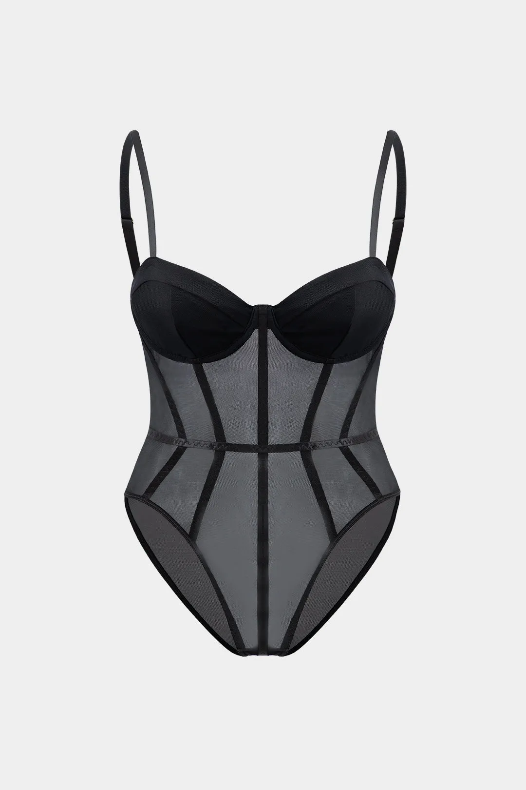 Plus størrelse mesh patchwork korset slip bodysuit sold by Micas