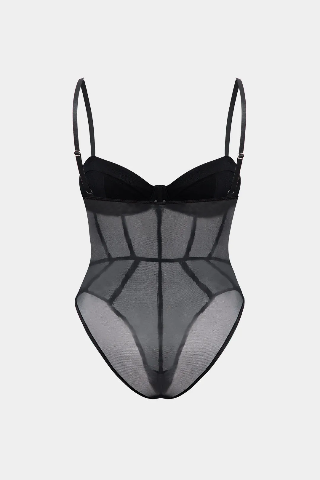 Plus størrelse mesh patchwork korset slip bodysuit sold by Micas product image thumbnail 2