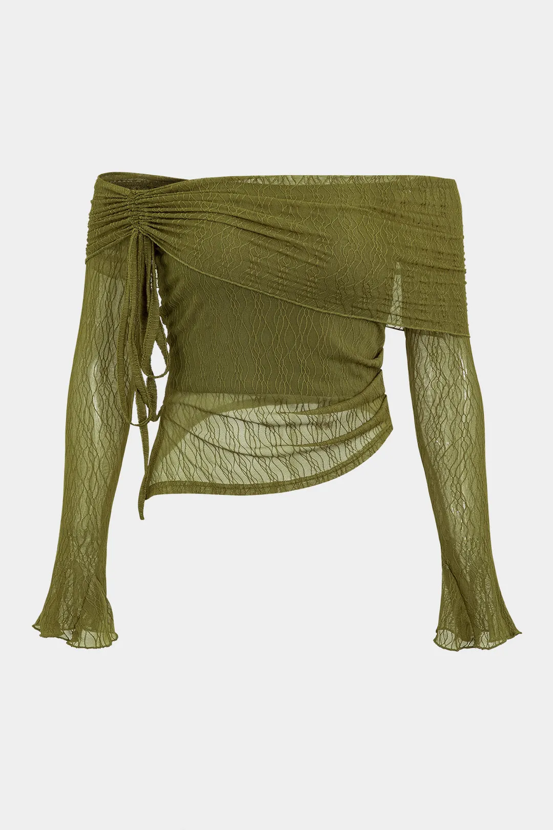 Plus størrelse off skuldertrækninger langærmet top sold by Micas