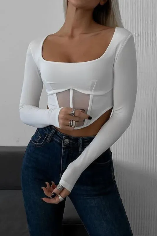 Square Neck Corset Long-Sleeve Top sold by Micas
