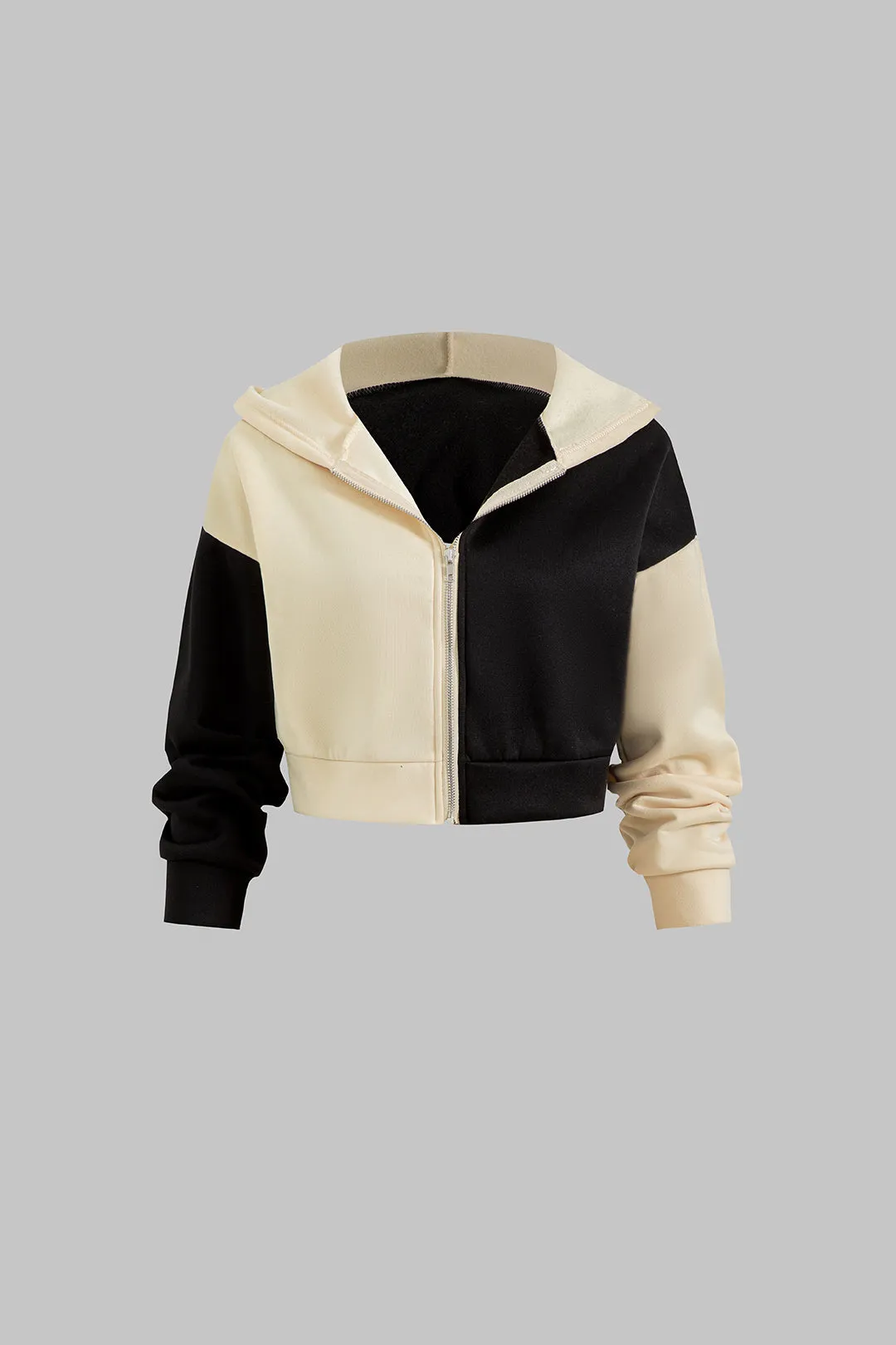 Hooded Zipper Patchwork Langærmet top og lommeudtrækbukser sæt sold by Micas product image thumbnail 4