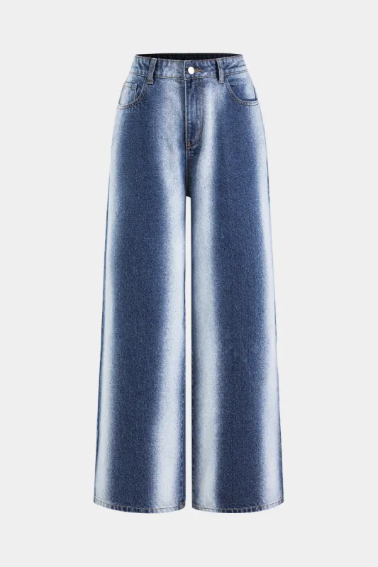 Denim Ombre Button Pocket High Waist Jeans sold by Micas