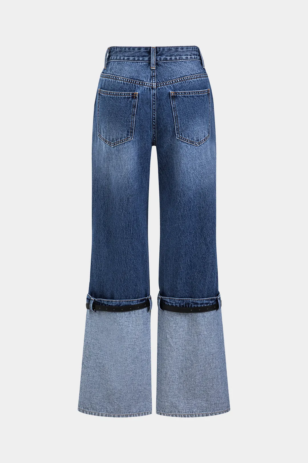 Denim patchwork -knaplomme bælte jeans sold by Micas product image thumbnail 2