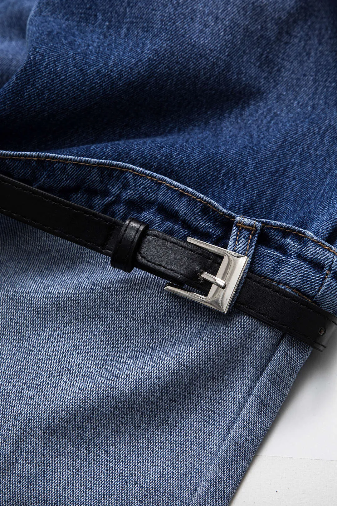 Denim patchwork -knaplomme bælte jeans sold by Micas product image thumbnail 4