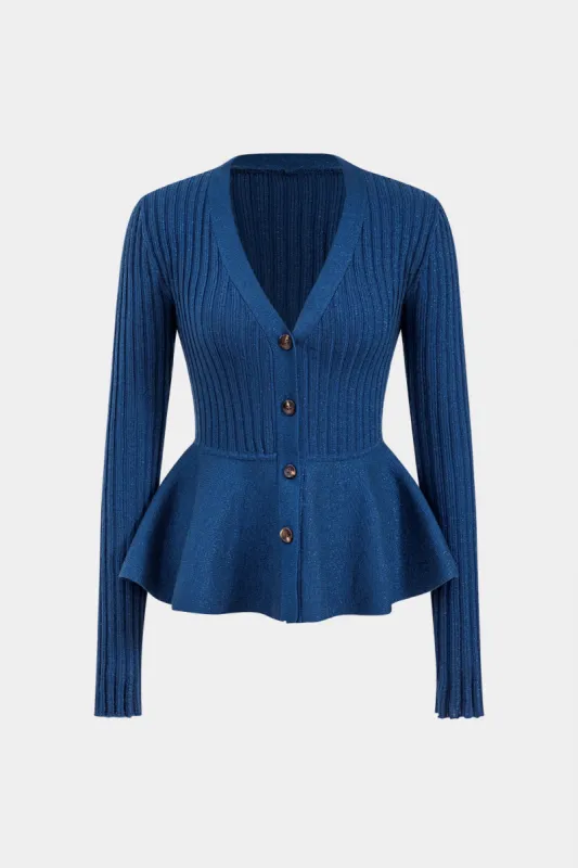 Knit Button V-Neck Long Sleeve Cardigan sold by Micas