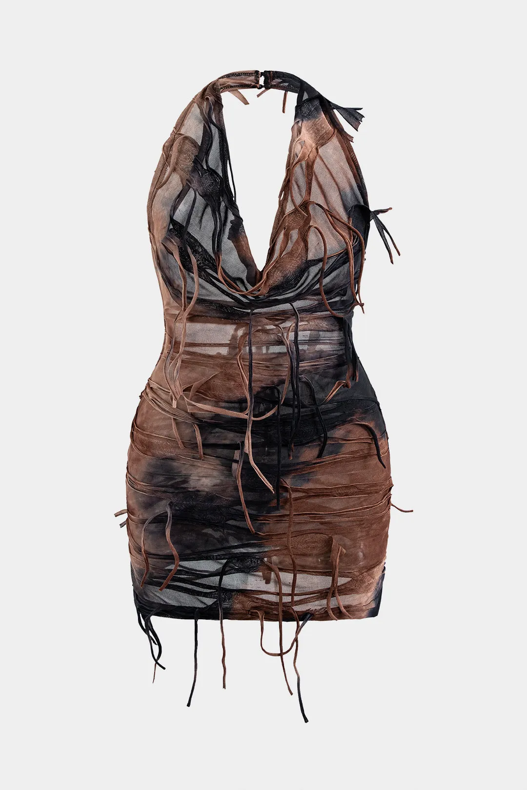 Plus størrelse slips farvestofprint slips front halter hals mini kjole sold by Micas