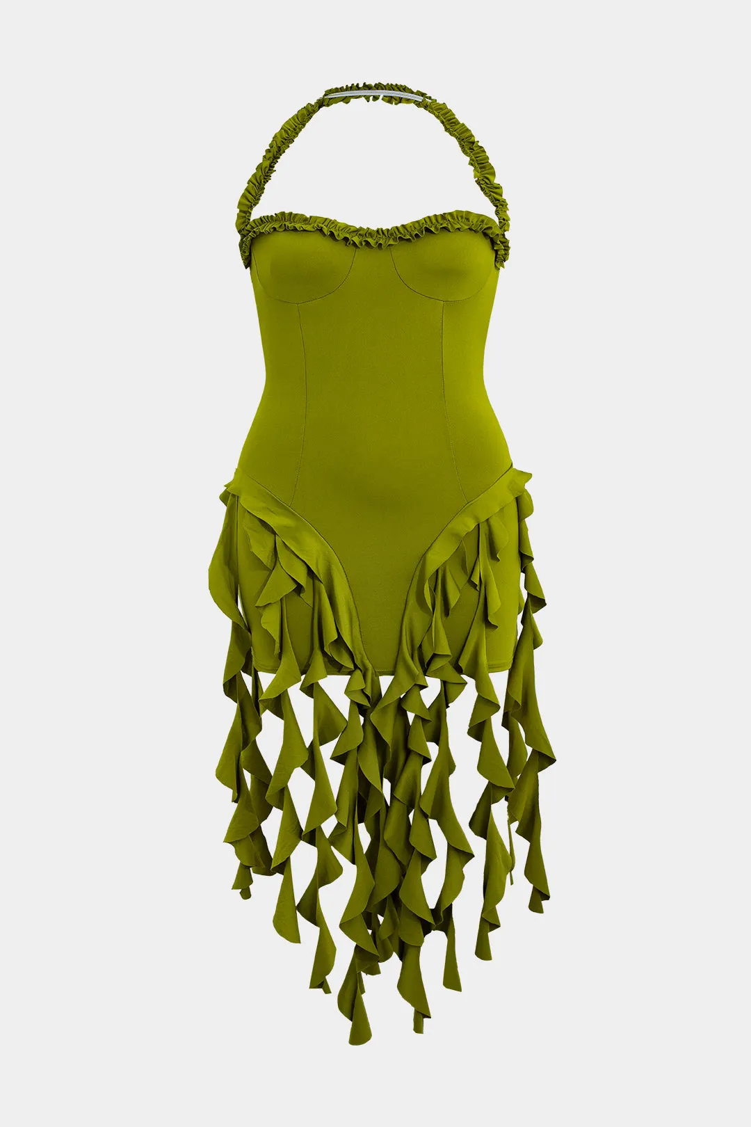 Plus størrelse halter hals rygfri mini kjole sold by Micas