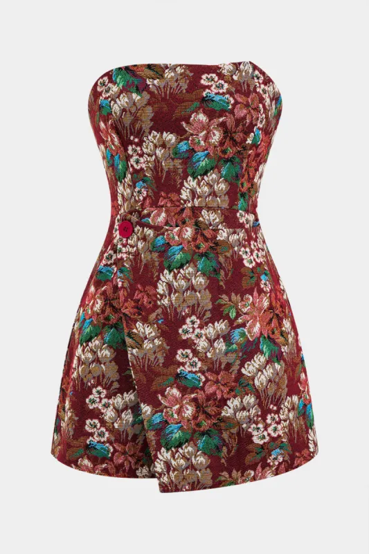 Jacquard Button Zipper Strapless Mini Dress sold by Micas