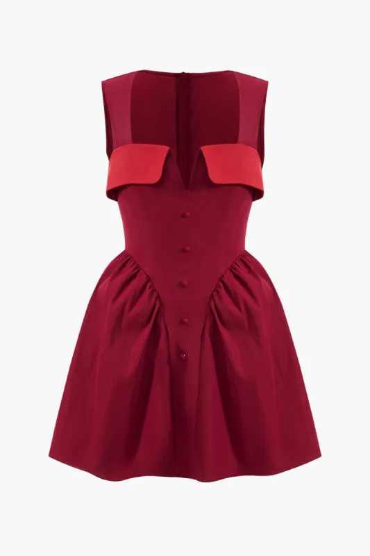 Button Zipper Ruched Sleeveless Mini Dress sold by Micas