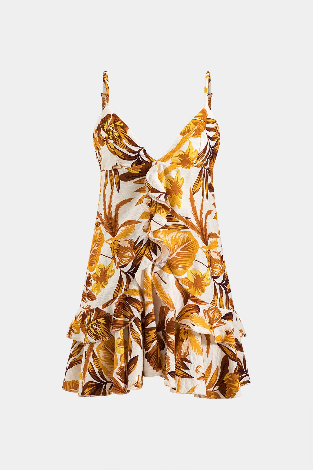 Leaves Print Ruffle Slip Mini Dress sold by Micas