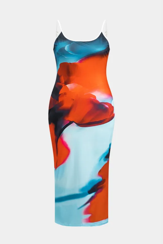 Plus Size Floral Print Slip Midi Dress sold by Micas