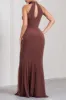 3D Flower Ruched Zipper Halter Neck Slit Maxi Dress sold by Micas