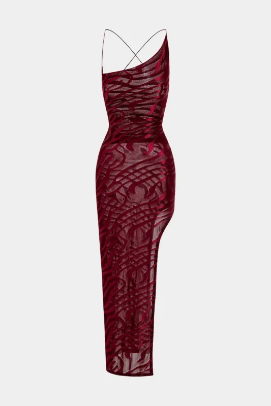 Mesh slips tilbage rygfri slid Slit maxi kjole sold by Micas