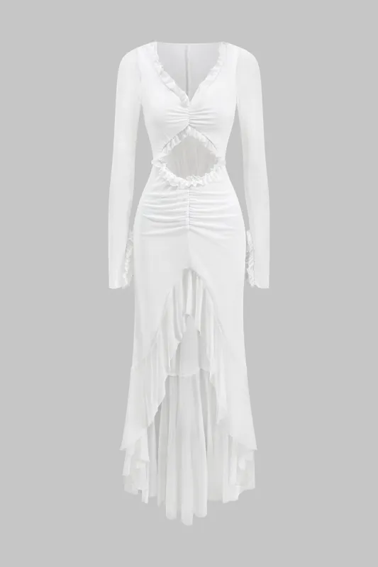 Mesh Ruched udskåret V-hals langærmet maxi kjole sold by Micas