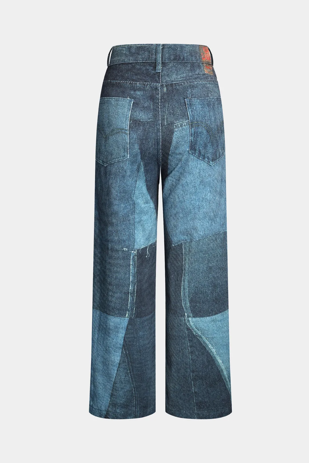 Retro print denim lappet lappetework brede ben bukser sold by Micas product image thumbnail 2