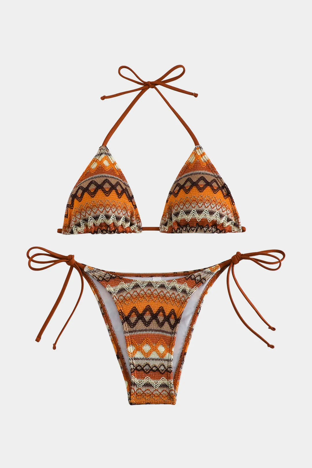 Bohemian Stripe Jacquard Tie Up Bikini Set sold by Micas