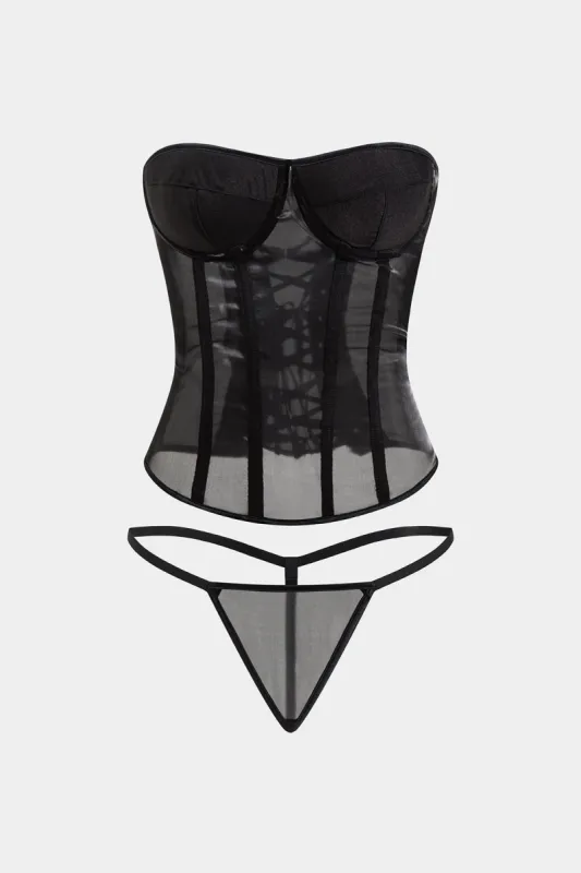 Chiffon slips tilbage korset bustier stropløs rør top med thong sold by Micas