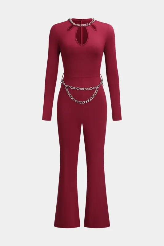 Metallic Chain Cut Out Long Sleeve Jumpsuit sold by Micas