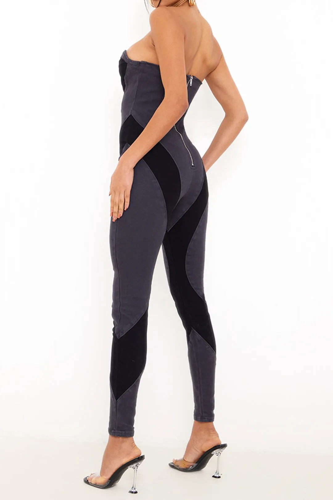 Patchwork Zipper Backless Strapless Jumpsuit sold by Micas product image thumbnail 2