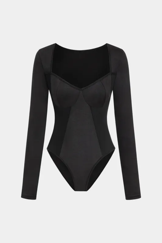 Sheer Patchwork Corset Long Sleeve Bodysuit sold by Micas