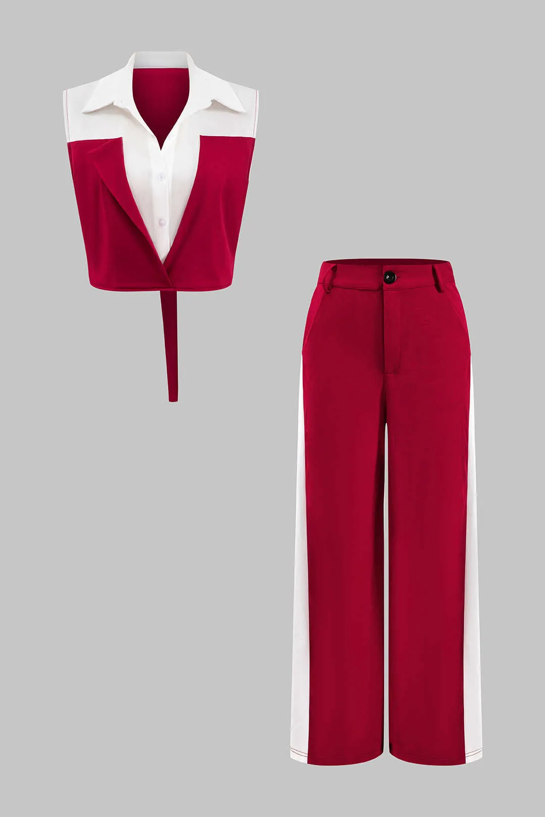 Patchwork -knap slips ærmeløs top og lynlås lomme bukser sæt sold by Micas product image thumbnail 2