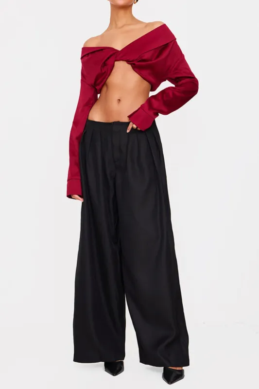 Twist Knot Off Shoulder Long-Sleeve Top sold by Micas
