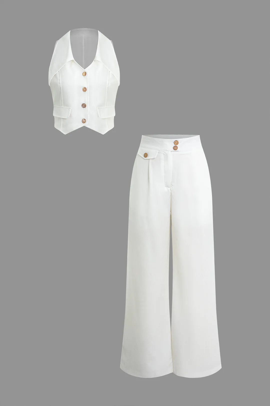 Linneknap lomme ærmeløs tank top og bukser sæt sold by Micas product image thumbnail 2